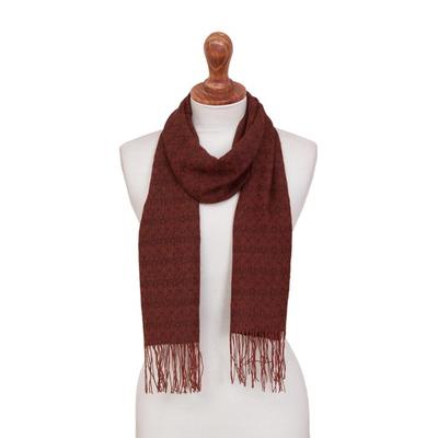 'Orange-Brown Subtle Diamond Pattern 100% Alpaca Woven Scarf'