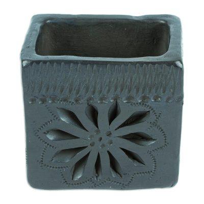 Square & Flower,'Barro Negro Black Ceramic Mini Flower Pot Handmade in Mexico'
