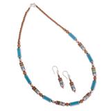 Sky over Cusco,'Blue Ceramic Bead Necklace and Earring Set from Peru'