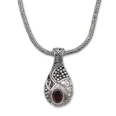 Patterns of the World,'Garnet and Sterling Silver Drop Pendant Necklace from Bali'