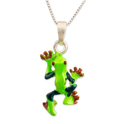 Tree Frog,'Painted Frog-Themed Sterling Silver Pendant Necklace'
