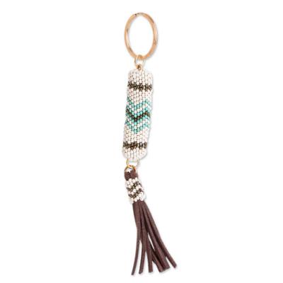 Beautiful Sky,'Beaded Leather Keychain and Bag Charm Handmade in Guatemala'