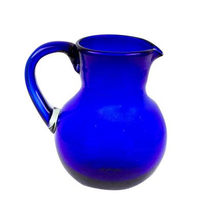 'Eco-Friendly Cobalt Blue Handblown Recycled Glass Pitcher'