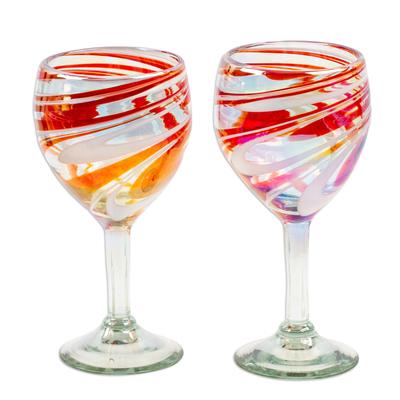 'Pair of Eco-Friendly Red and White Handblown Wine...
