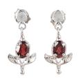 Regal Scarlet,'Rhodium Plated Garnet Dangle Earrings from India'