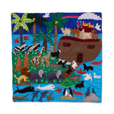After the Rainbow,'Multicolor Cotton Blend Noah's Ark Applique Wall Hanging'