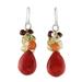 'Multi-Gemstone Red Calcite Dangle Earrings from Thailand'