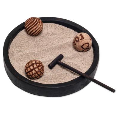 Meditation Romance,'Wood Zen Garden with Rake and Balls from Bali'