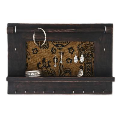 Tegalalang Heritage in Brown,'Hand Crafted Jewelry Display Wall Panel in Wood and Cotton'