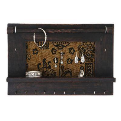 Tegalalang Heritage in Brown,'Hand Crafted Jewelry Display Wall Panel in Wood and Cotton'