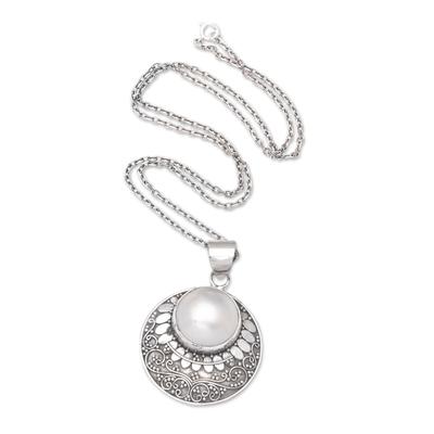 Feminine Majesty,'Traditional Sterling Silver Pendant Necklace with Grey Pearl'