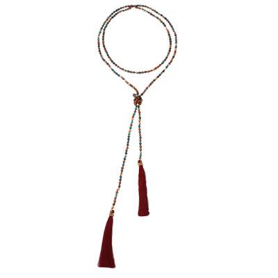 Festive Holiday in Red,'Multicolored Glass Beaded Lariat Necklace from Thailand'