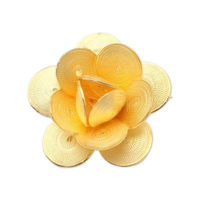 Plumeria Glow,'Hand Made Gold-Plated Sterling Silver Flower Brooch'