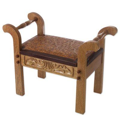 Cedar and leather stool, 'Colonial Blond'