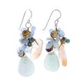 'Blue-Toned Multi-Gemstone Beaded Cluster Dangle Earrings'