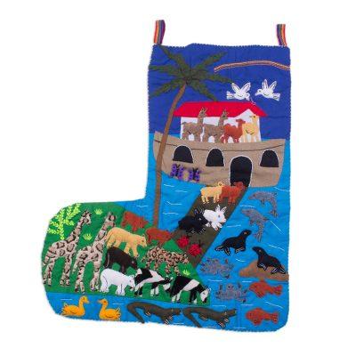 Noah's Ark,'Noah's Ark Cotton Applique Christmas Stocking from Peru'