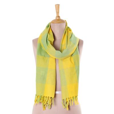 Daffodil Glow,'Daffodil and Turquoise Cotton Wrap Scarf from India'