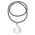 Tremendous Hook,'Hand Crafted Sterling Silver and Leather Pendant Necklace'