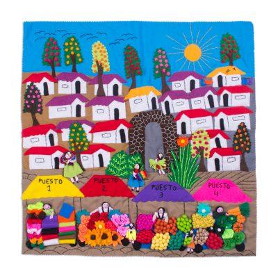 Market Splendor,'Hand Made Cotton Arpillera Wall Hanging of Peruvian Market'