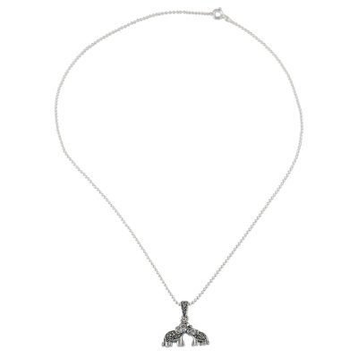 Mommy and Me,'Sterling Silver and Faceted Marcasite Thai Elephant Necklace'