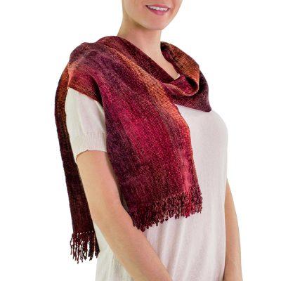 Bamboo chenille and cotton scarf, 'Autumn Dreamer'