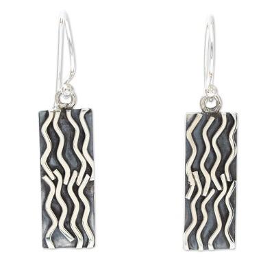Interweaving,'950 Silver Rectangular Dangle Earrings from Taxco Mexico'