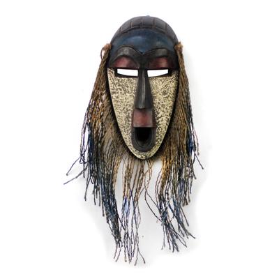 Abajo,'Jute Bearded African Wood Mask from Ghana'