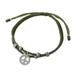 Lucky Peace,'Olive Colored Cord Beaded Bracelet with Silver Peace Charm'