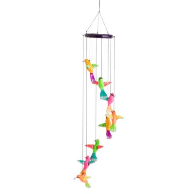 Circling Hummingbirds,'Ceramic Mobile with Eight Multicolored Hummingbirds'