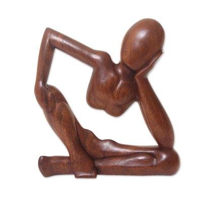 Wood wall sculpture, 'Relaxing Artisan'
