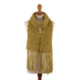 'Green 100% Alpaca Hand-Knitted Fringed Scarf From Peru'