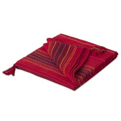 'Red Butterfly' - Alpaca Wool Blend Red Throw Blan...