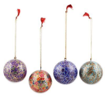 'Mughal Celebration' (set of 4) - Handcrafted Christmas Papier Mache Ornamen