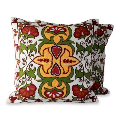 Applique cushion covers, 'Floral Ecstasy' (pair)