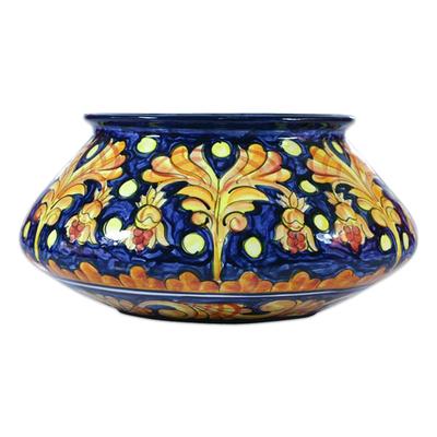 Ceramic flower pot, 'Golden Splendor'
