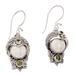 Celuk Prince,'Peridot and Cow Bone Sterling Silver Celuk Dangle Earrings'