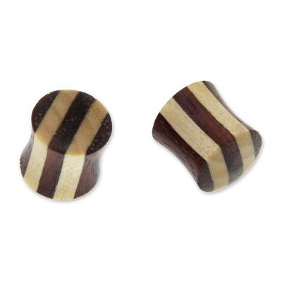 Teak ear plugs, 'Natural Harlequin'