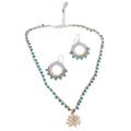 Flower in Gold,'Turquoise Bead Necklace and Earring Set from Mexico'