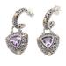'18k Gold-Accented Dangle Earrings with Triangle Amethyst Gem'