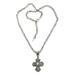 Prasiolite and cultured pearl cross necklace, 'Purity'