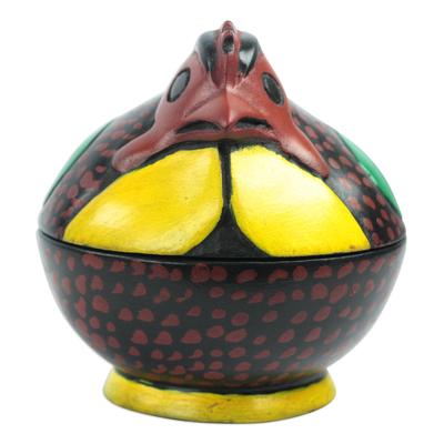 Spotted Chicken,'Spotted Chicken Wood Decorative Jar from Ghana'