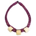 Yembo Violet,'Plum Leather Artisan Crafted Torsade Necklace with Bone'