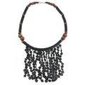 Black Taowre,'Black Recycled Plastic and Wood Artisan Crafted Necklace'