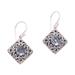 Floral Tiles,'Sterling Silver Faceted Blue Topaz Floral Dangle Earrings'