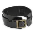 Men's leather wristband bracelet, 'Lanna Warrior in Black'