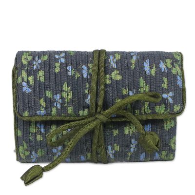 Traveling Fashion,'Rayon Blend Jewelry Roll with Floral Motifs from Thailand'