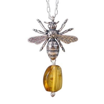 Worker Bee,'Bee-Themed Amber Pendant Necklace from Mexico'