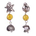 Amber Sea,'Ocean-Themed Amber Dangle Earrings from Mexico'