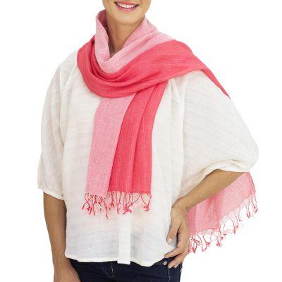 Cotton scarf, 'Red Duo'