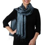 Otherworldly in Iron Grey,'Hand Woven Fringed Silk Scarf in Iron Grey from Thailand'